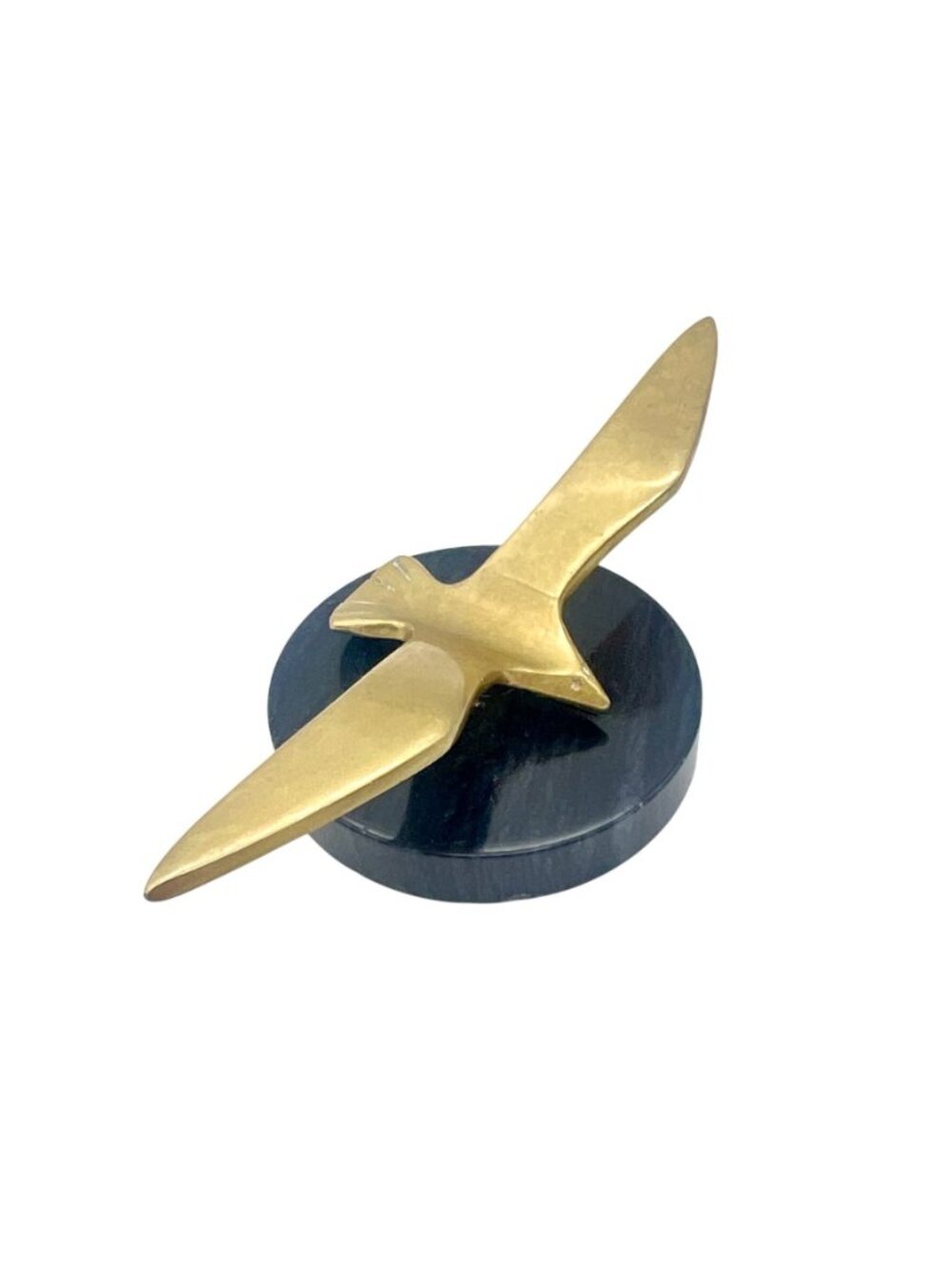 Vintage Brass Seagull Bird Sculpture Figurine Black Marble Base Minimalist MCM - Picture 3 of 9